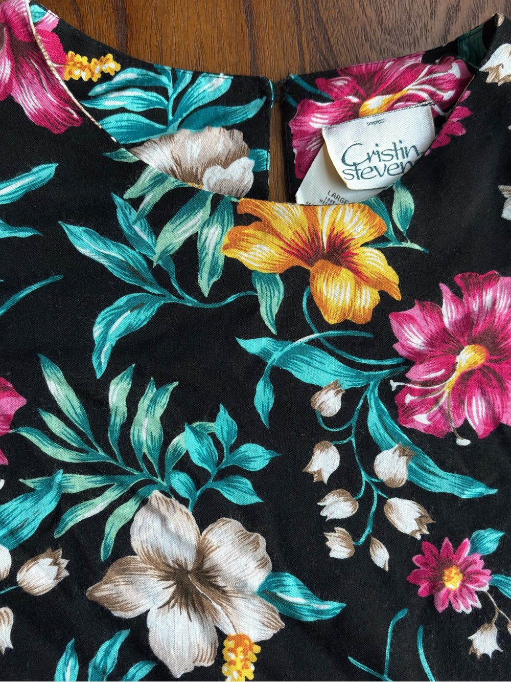 Vintage 90s Cristin Stevens Tropical Floral Short Sleeve Pullover Top Large